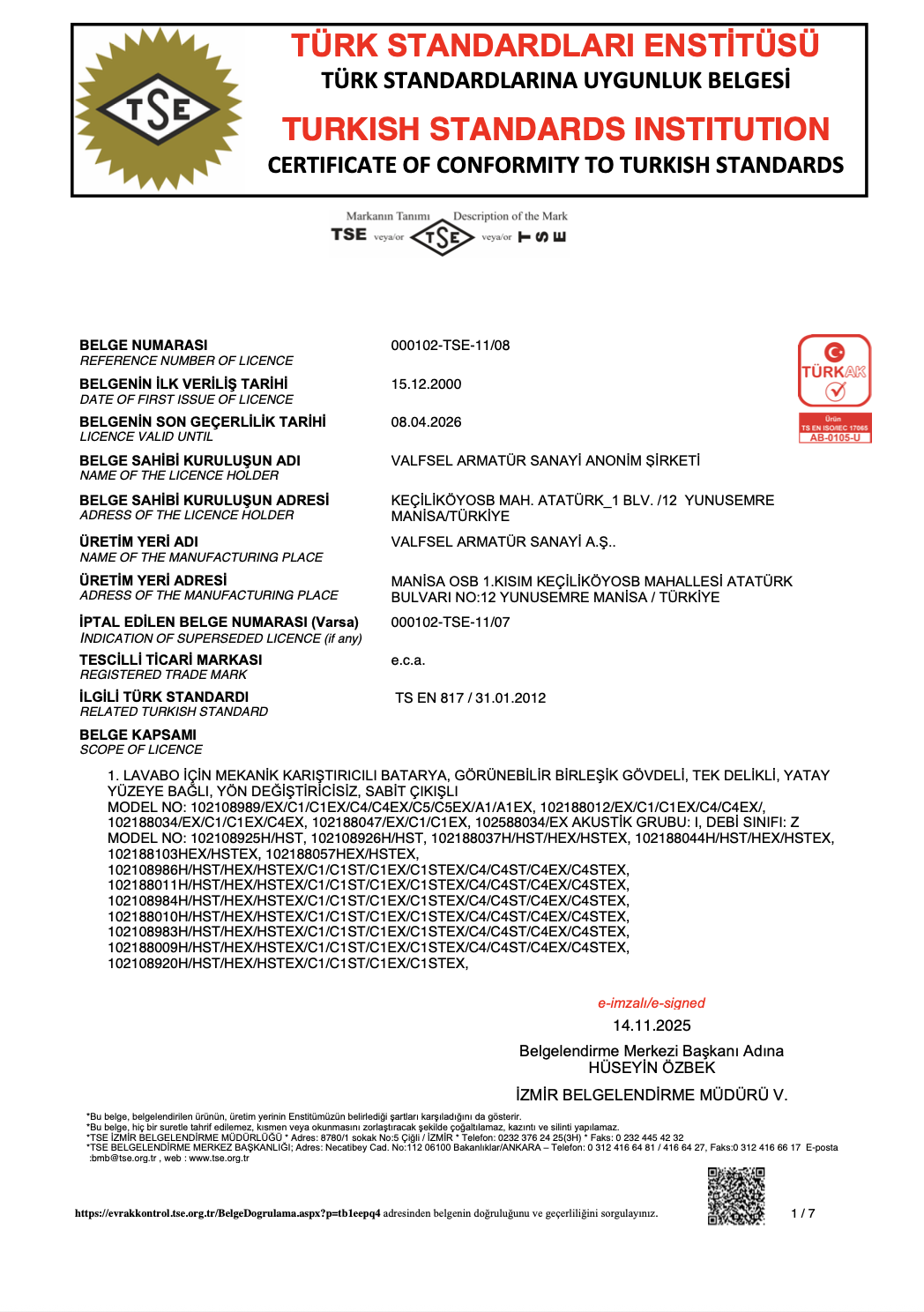 TS EN 817 - Tek Kumandalı Bataryalar
