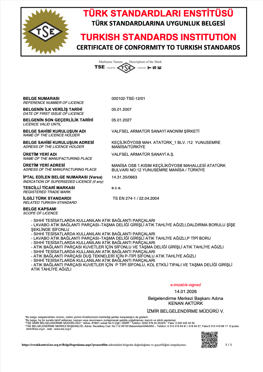 TS EN 274-1  Sifonlar